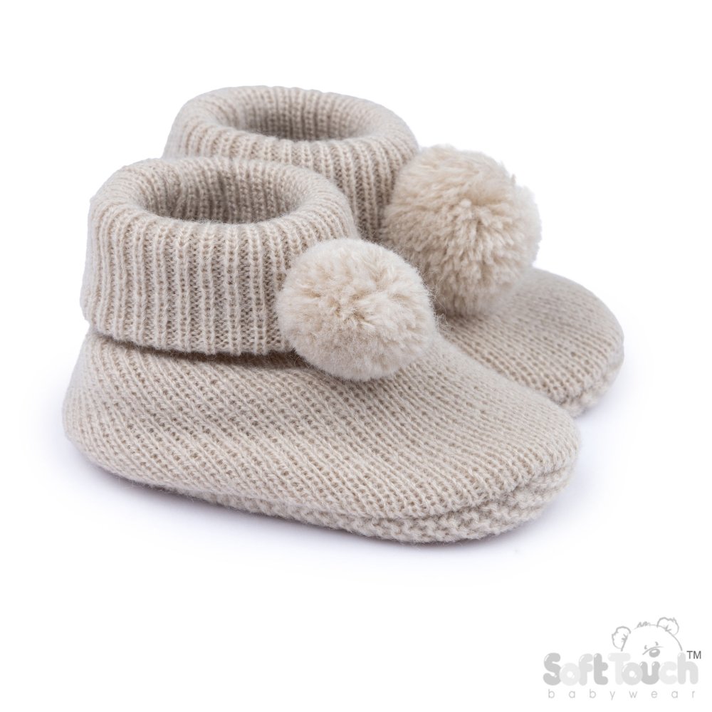 B455-COF: Coffee Acrylic Bootees with Pom Pom B455-COF: Coffee Acrylic Bootees with Pom Pom
